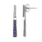 Diamond Accent & Sapphire 10k White Gold Stick Front-back Drop Earrings, Women's, Blue