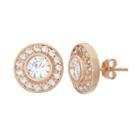 Cubic Zirconia 14k Rose Gold Over Silver Halo Button Stud Earrings, Women's, White