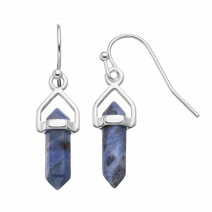 Healing Stone Silver Plated Sodalite Crystal Drop Earrings, Women's, Blue