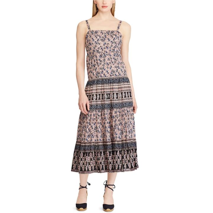 Women's Chaps Floral Smocked Maxi Dress, Size: Medium, Blue