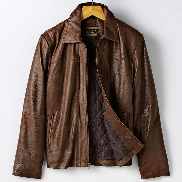 Excelled Straight Bottom Leather Jacket - Men, Size: Medium, Brown