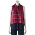 Women's Rock & Republic&reg; Plaid Sleeveless Shirt, Size: Medium, Med Red
