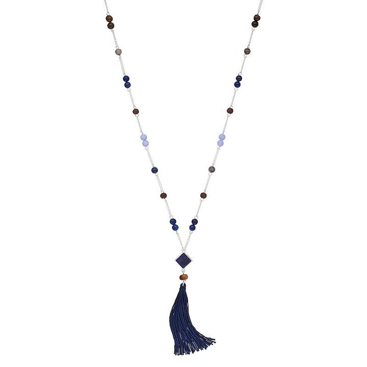 Chaps Blue Beaded Tassel Long Y Necklace, Women's, Multicolor