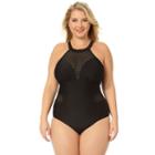 Juniors' Plus Size In Mocean Striped Mesh One-piece Swimsuit, Size: 2xl, Black