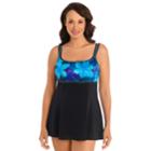 Women's Great Lengths Tummy Slimmer Printed Empire Swimdress, Size: 10, Blue