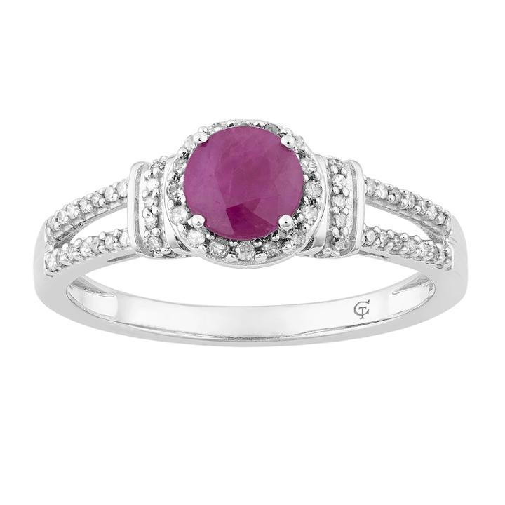 10k White Gold Ruby & 1/5 Carat T.w. Diamond Split Shank Ring, Women's, Size: 7, Red