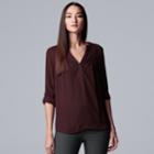 Women's Simply Vera Vera Wang Pintuck Crepe Blouse, Size: Xxl, Drk Purple