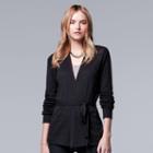 Petite Simply Vera Vera Wang Pleated Mixed-media Cardigan, Women's, Size: S Petite, Black