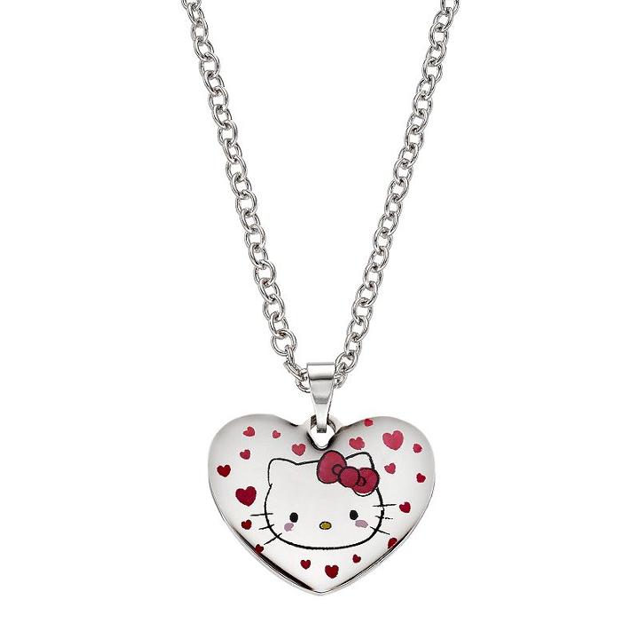 Hello Kitty&reg; Kids' Stainless Steel Heart Pendant Necklace, Women's, Red