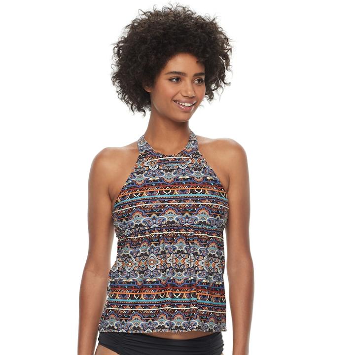 Women's A Shore Fit Tummy Slimmer High-neck Tankini Top, Size: 12, Drk Orange