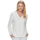Women's Croft & Barrow&reg; Pajamas: Whispery Clouds V-neck Long Sleeve Top, Size: Xl, White