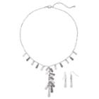 Two Tone Bar Y Necklace & Drop Earring Set, Women's, Silver