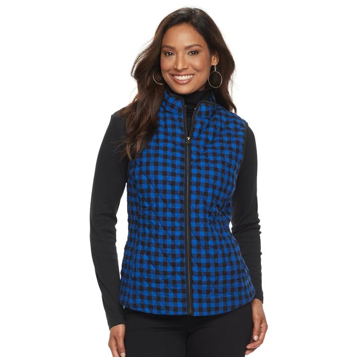 Women's Croft & Barrow&reg; Quilted Plaid Vest, Size: Xl, Med Blue