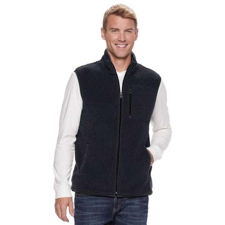 Men's Sonoma Goods For Life&trade; Modern-fit Sherpa Fleece Vest, Size: Xl, Dark Blue