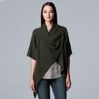 Women's Simply Vera Vera Wang Wrap Cowlneck Cardigan, Size: Large, Dark Green