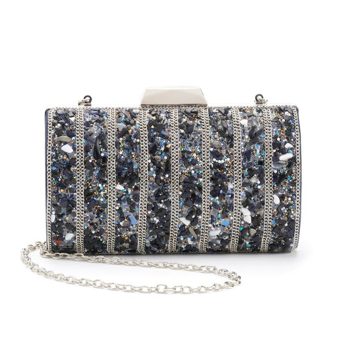 Gunne Sax By Jessica Mcclintock Aspen Studded Satin Minaudiere Clutch, Women's, Blue (navy)