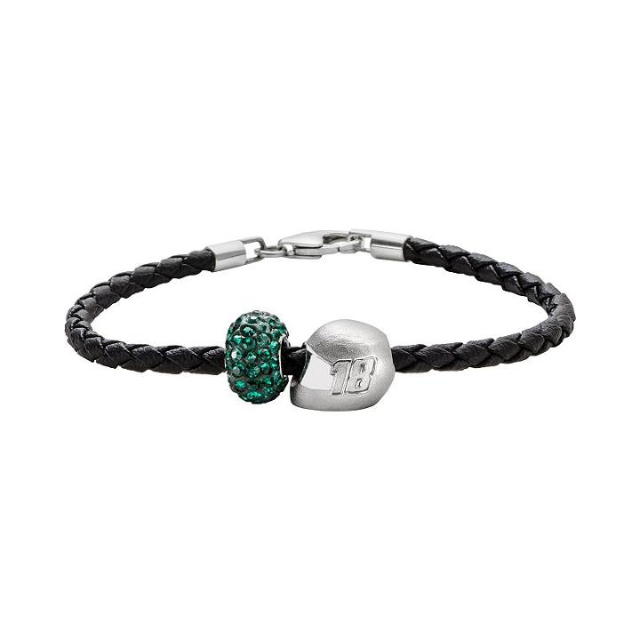 Insignia Collection Nascar Kyle Busch Leather Bracelet And Sterling Silver 18 Helmet Bead Set, Women's, Size: 7.5, Green