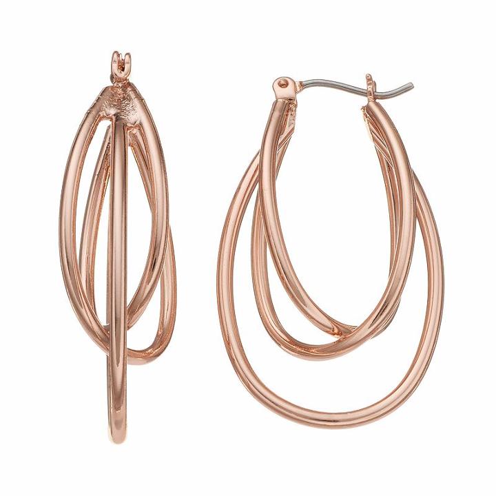 Apt. 9&reg; Nickel Free Triple Oval Hoop Earrings, Women's, Pink