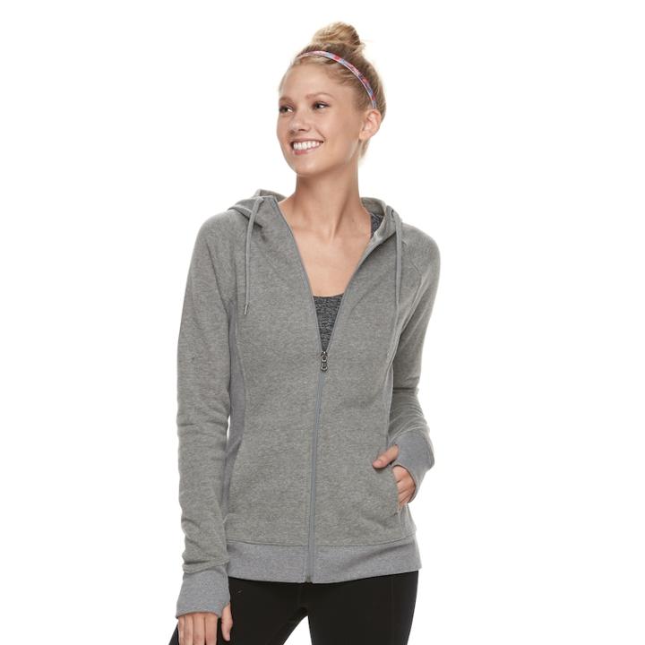 Women's Tek Gear&reg; Fleece Hooded Thumb Hole Jacket, Size: Medium, Dark Grey