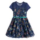 Girls 7-16 Beauteez Floral Print Belted Skater Dress, Size: 10, Blue (navy)