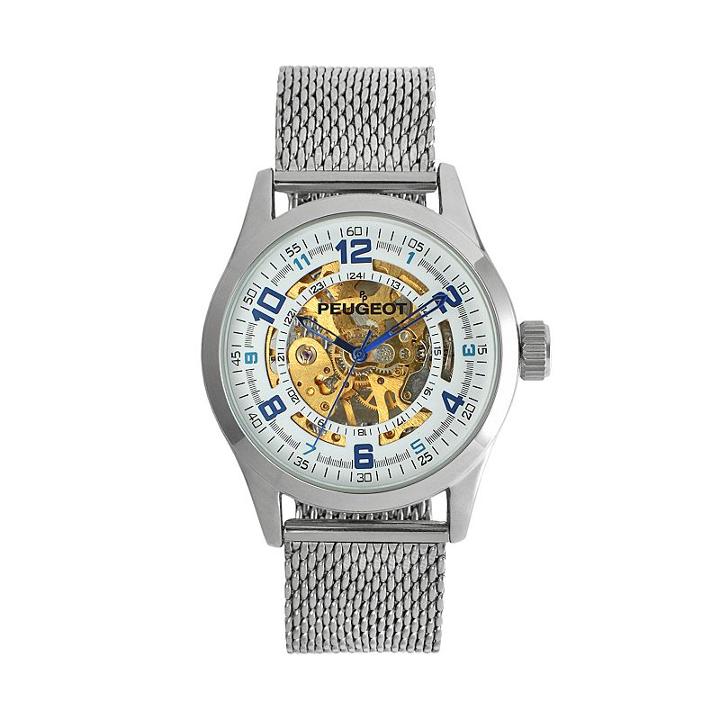 Peugeot Men's Mechanical Stainless Steel Automatic Skeleton Watch, Grey