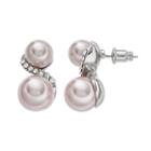 Pink Double Simulated Pearl Nickel Free Drop Earrings, Women's