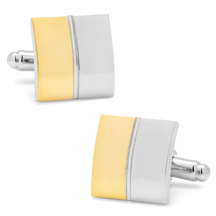 Two Tone Split Square Cuff Links, Men's, Silver