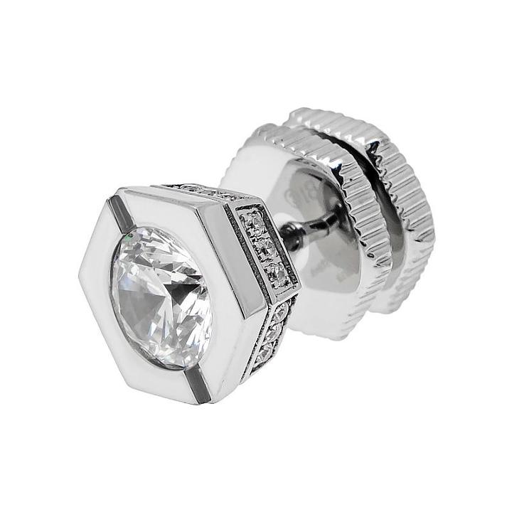 Lynx Cubic Zirconia Stainless Steel Stud - Single Earring, Men's, White