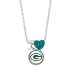 Sterling Silver Crystal I Love Green Bay Packers Team Logo Heart Pendant, Women's