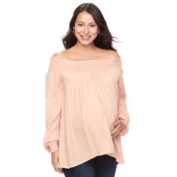 Maternity A:glow Smocked Off-the-shoulder Top, Women's, Size: L-mat, Light Pink