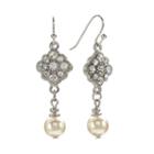 1928 Silver Tone Crystal And Simulated Pearl Drop Earrings, Women's