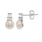 Sterling Silver Freshwater Cultured Pearl & Lab-created White Sapphire Drop Earrings, Women's