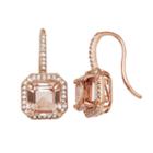 14k Rose Gold Over Silver Morganite Triplet And Lab-created White Sapphire Octagonal Halo Drop Earrings, Women's, Pink