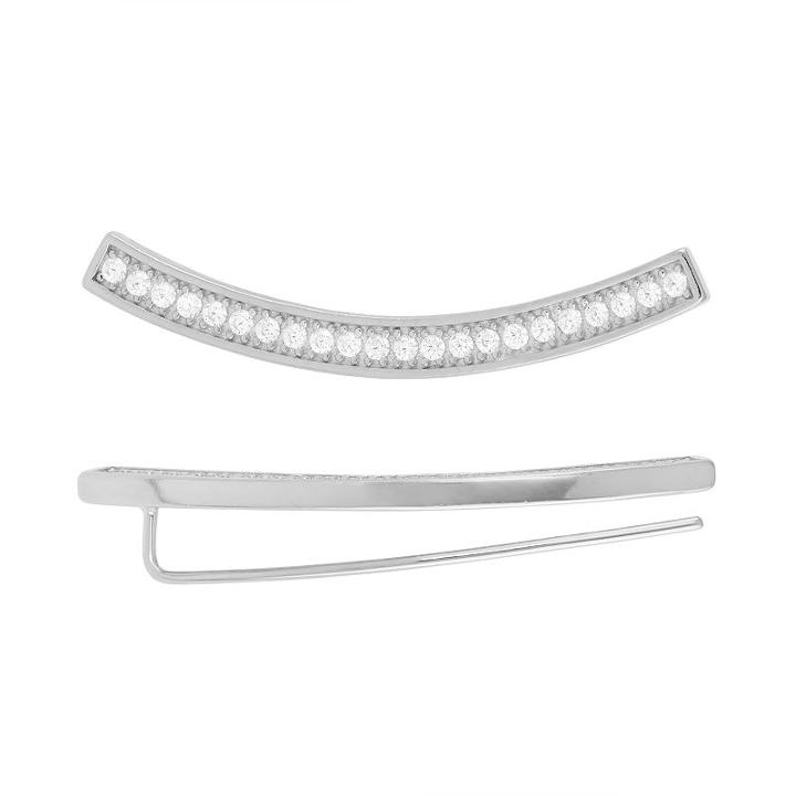 Sterling Silver Cubic Zirconia Curved Ear Climber Earrings, Women's, White