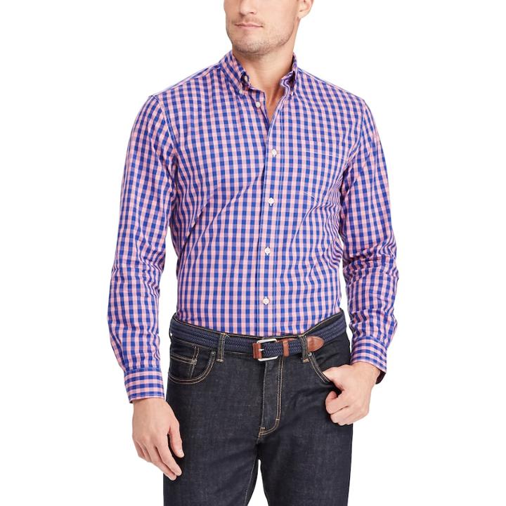 Men's Chaps Classic-fit Plaid Stretch Poplin Button-down Shirt, Size: Xl, Pink