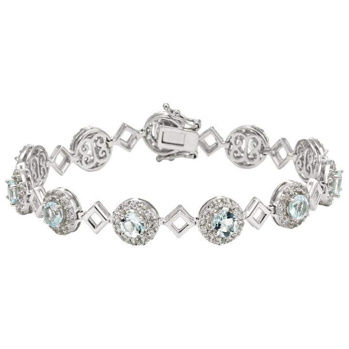 Sterling Silver Sky Blue Topaz & Lab-created White Sapphire Halo Link Bracelet, Women's, Size: 7.5