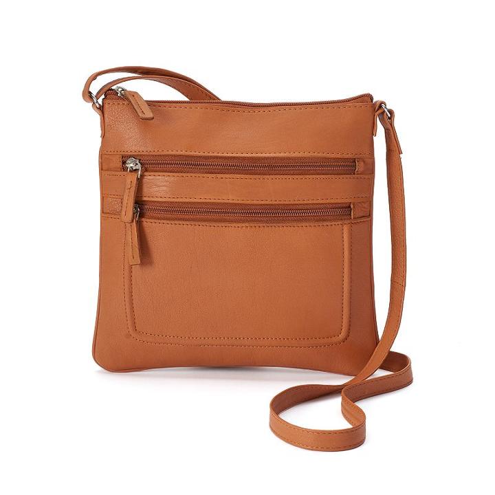 R & R Leather Piped Crossbody Bag, Women's, Beig/green (beig/khaki)