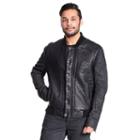 Men's Excelled Faux-leather Varsity Jacket, Size: Large, Black