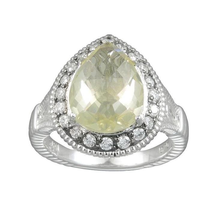Siri Usa By Tjm Sterling Silver Lemon Quartz And Cubic Zirconia Teardrop Frame Ring, Women's, Size: 8, Yellow