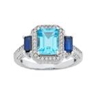 Sterling Silver Blue Topaz & Simulated Sapphire Rectangle Halo Ring, Women's, Size: 7