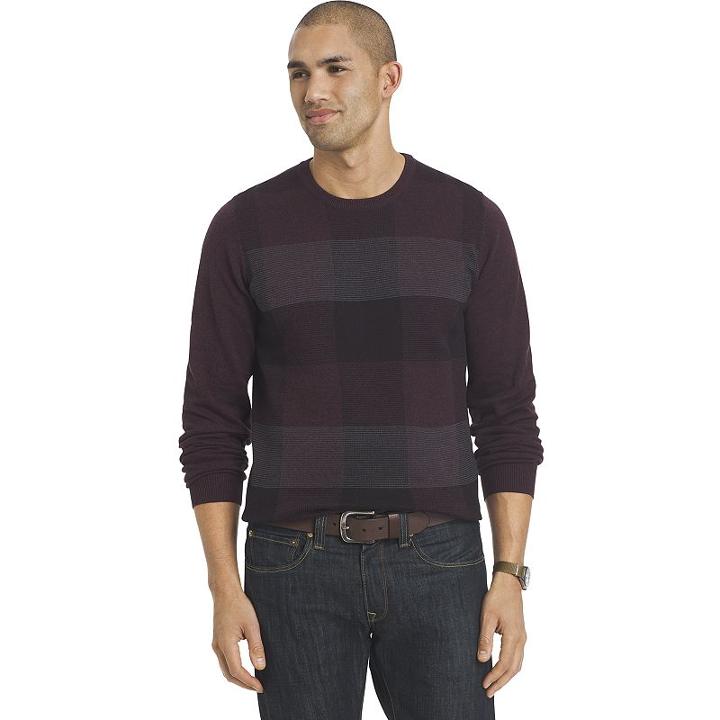 Men's Van Heusen Classic-fit Fine Gauge Plaid Crewneck Sweater, Size: Small, Purple Oth