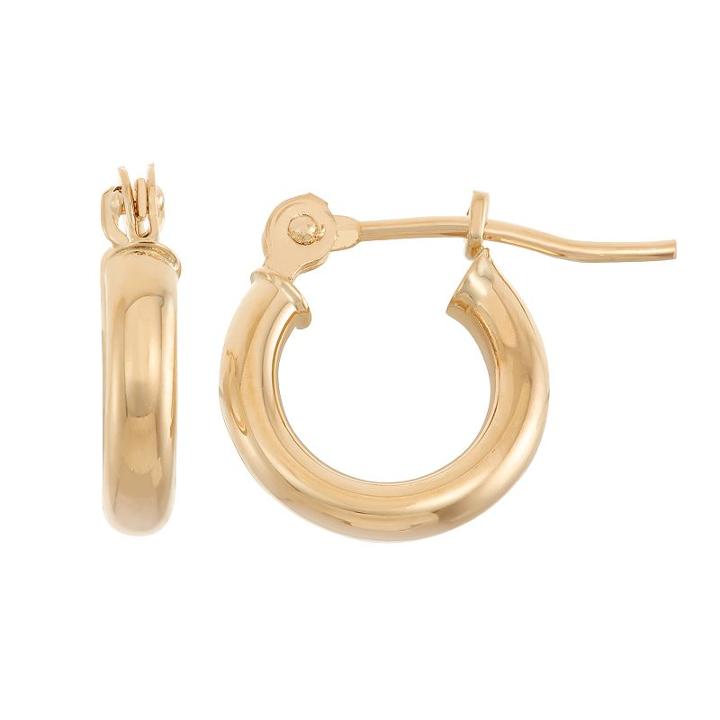 14k Gold Tube Hoop Earrings - 10 Mm, Women's, Yellow