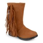 Journee Luzie Girls' Fringed Boots, Size: 4, Brown