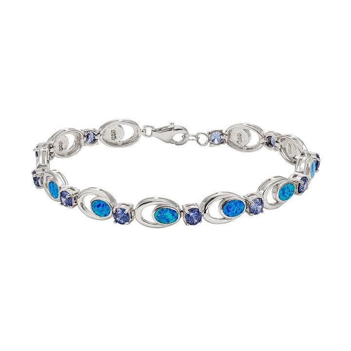 Lab-created Blue Opal & Cubic Zirconia Sterling Silver Bracelet, Women's, Size: 7, Multicolor