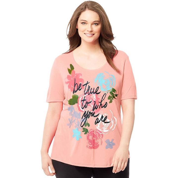 Plus Size Just My Size Graphic Scoopneck Tee, Women's, Size: 2xl, Light Pink