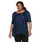 Plus Size Dana Buchman Mini Sharkbite Hem Print Top, Women's, Size: 3xl, Med Blue