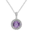 Stella Grace Sterling Silver Amethyst & 1/10 Carat T.w. Diamond Halo Pendant, Women's, Size: 18, Purple