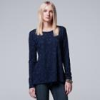 Women's Simply Vera Vera Wang Jacquard Tee, Size: Xs, Blue (navy)