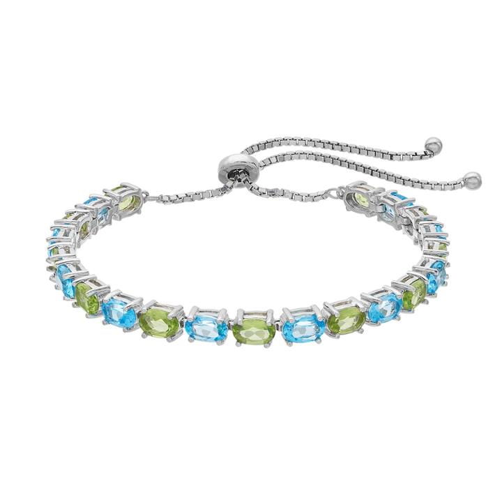 Sterling Silver Blue Topaz & Peridot Bolo Bracelet, Women's