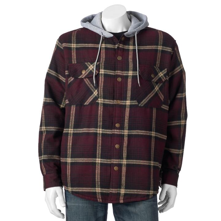 Big & Tall Victory Rugged Wear Plaid Flannel Hooded Shirt Jacket, Men's, Size: L Tall, Dark Red